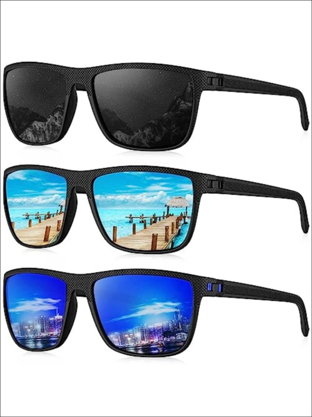 Polarized Rectangular Sunglasses Lightweight UV Protection Driving Fishing Golf